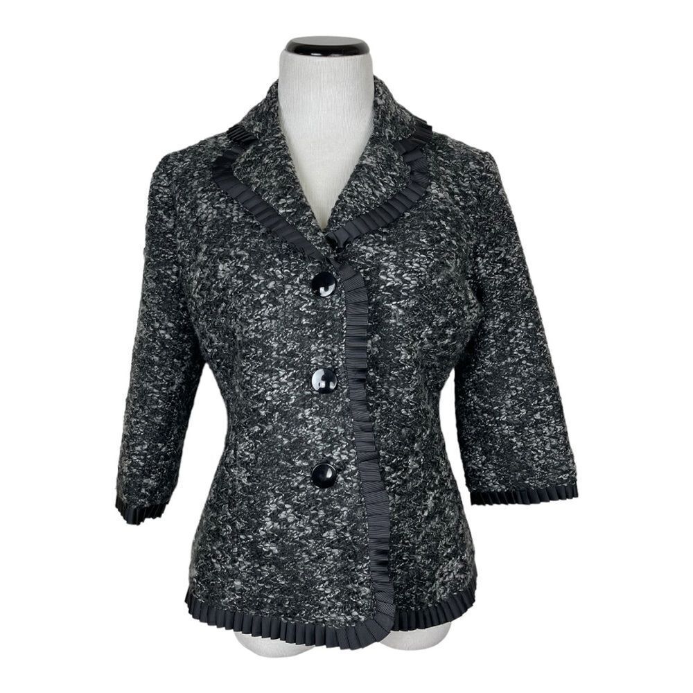 Sandro Tweed Black & White Blazer 3/4 Sleeves Women Size PM Classic Preppy